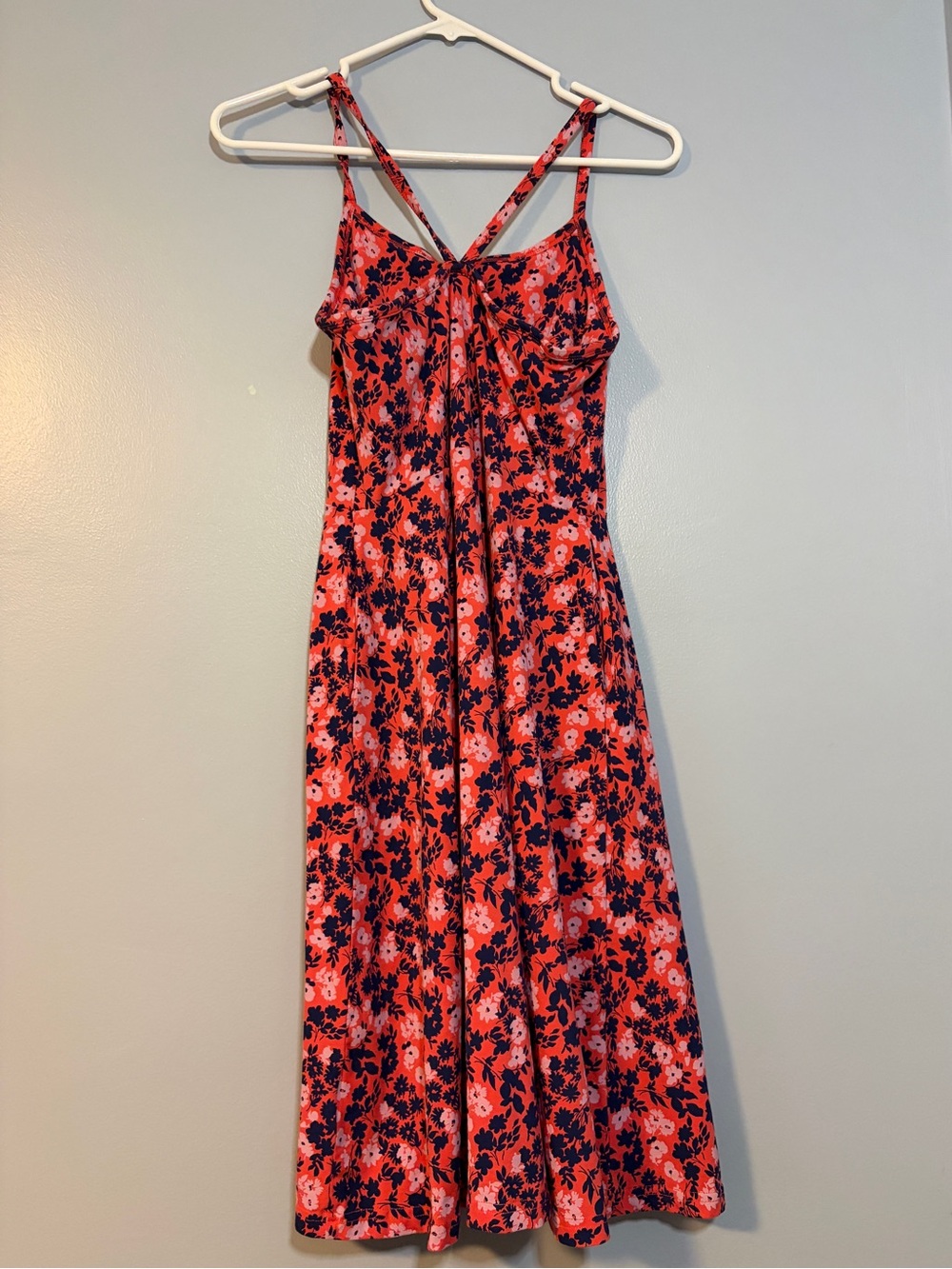 Pact Coral and Navy Floral Midi Dress